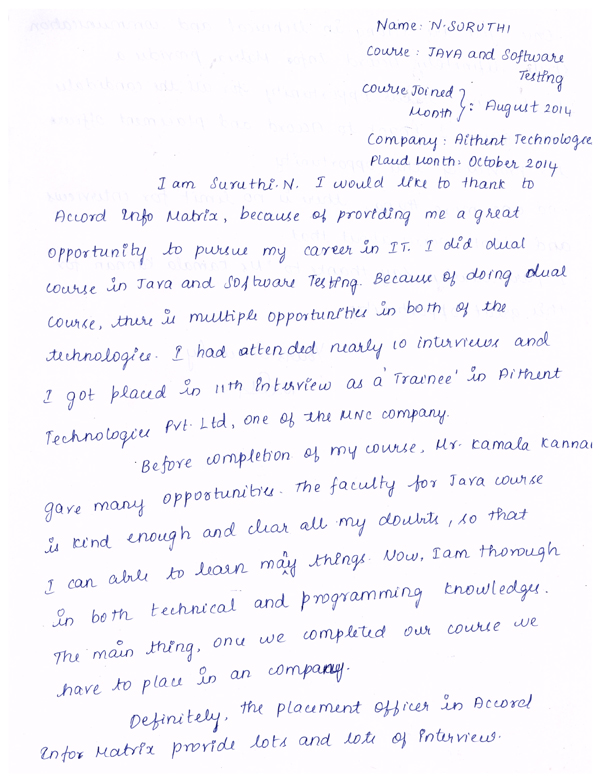 JAVA Student Testimonial