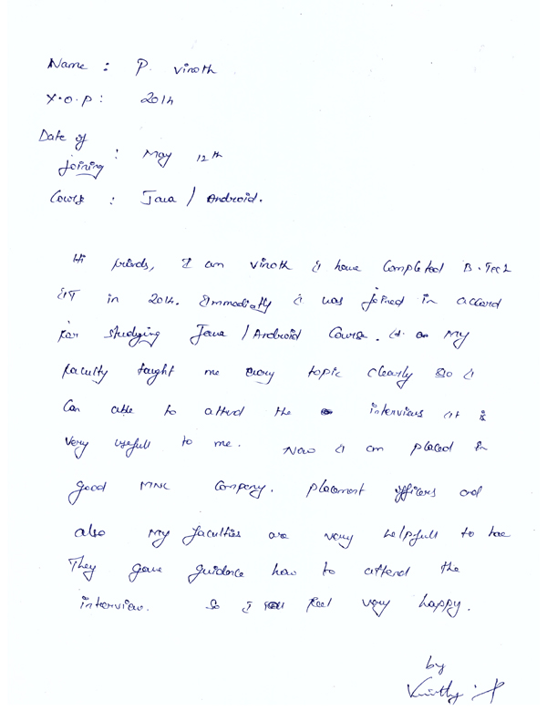 JAVA Student Testimonial