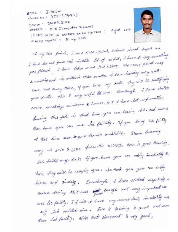 JAVA Student Testimonial