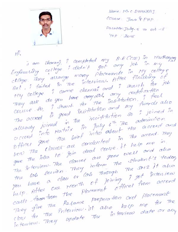 JAVA Student Testimonial