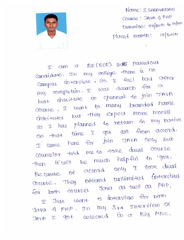 JAVA Student Testimonial