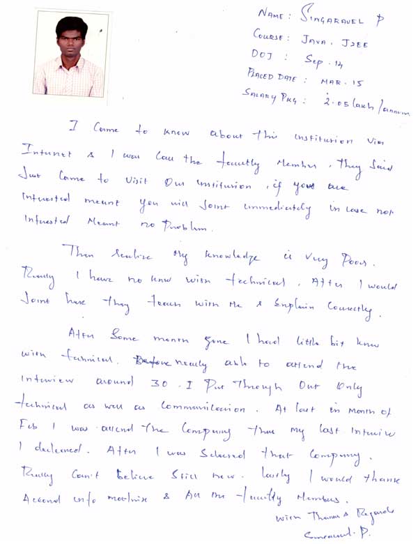 JAVA Student Testimonial