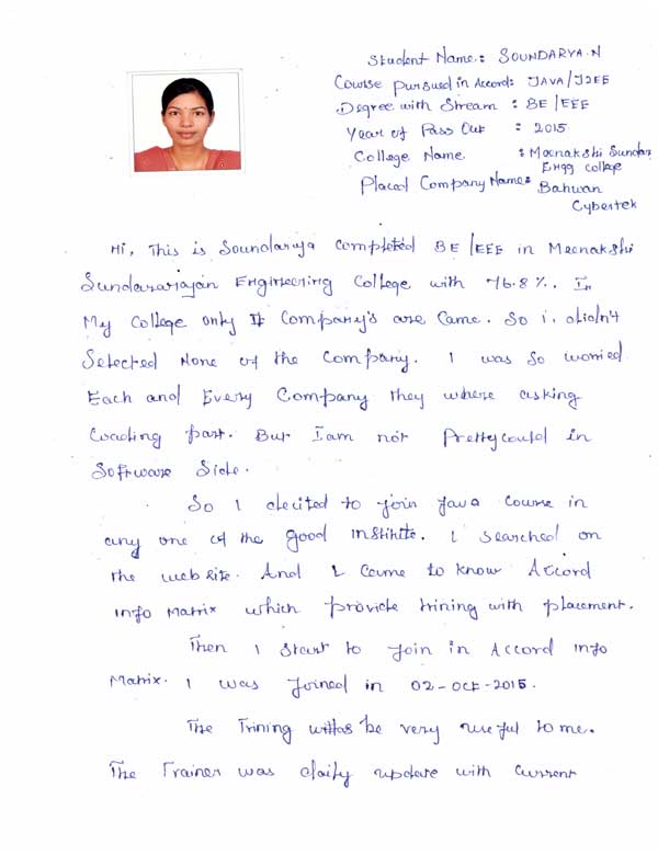 JAVA Student Testimonial