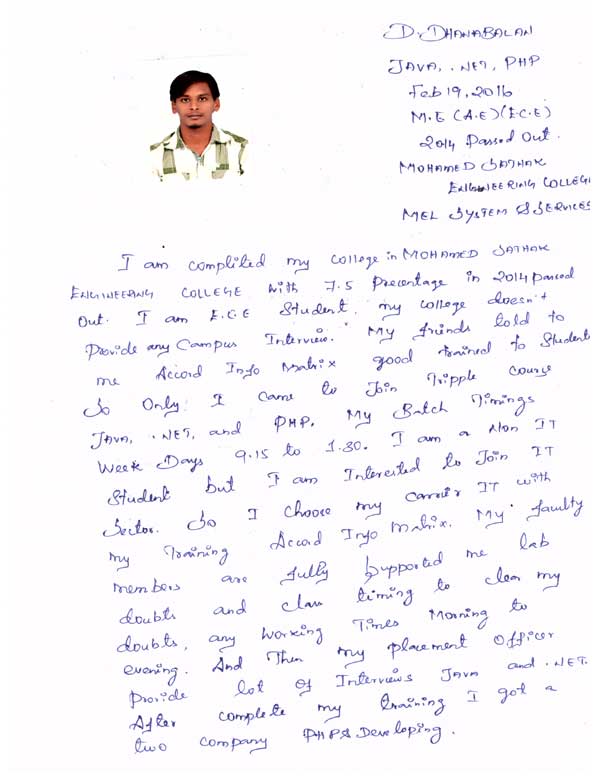 JAVA Student Testimonial