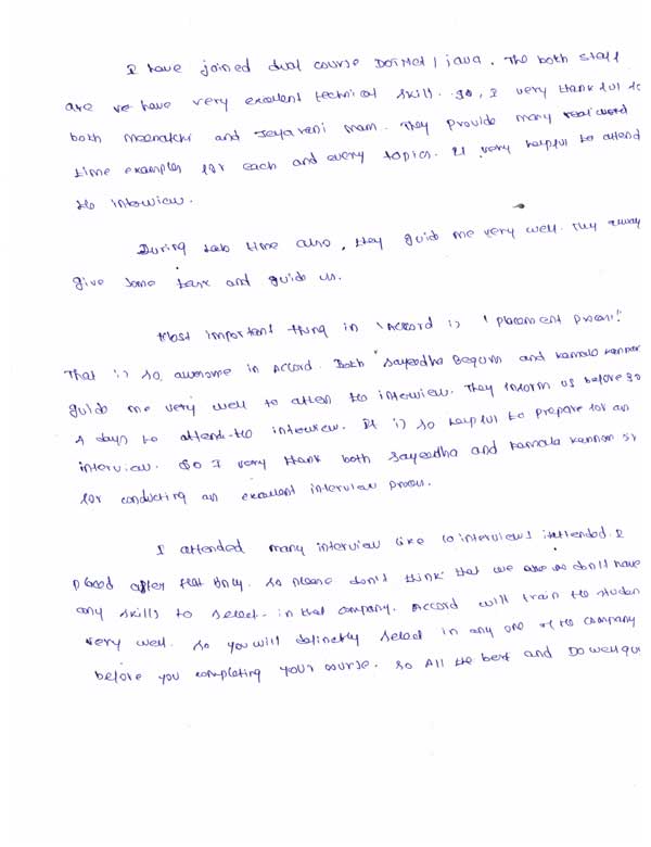 JAVA Student Testimonial