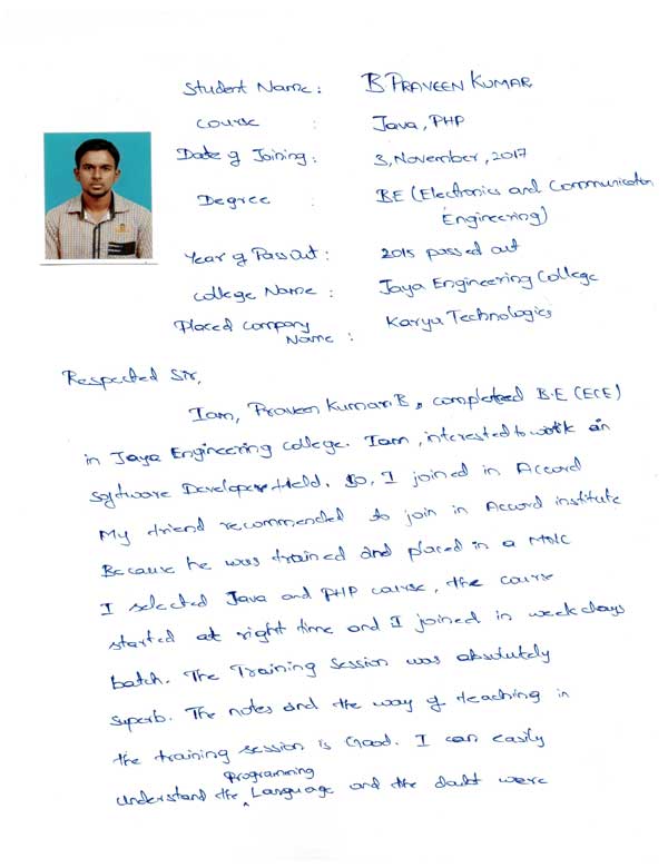 JAVA Student Testimonial