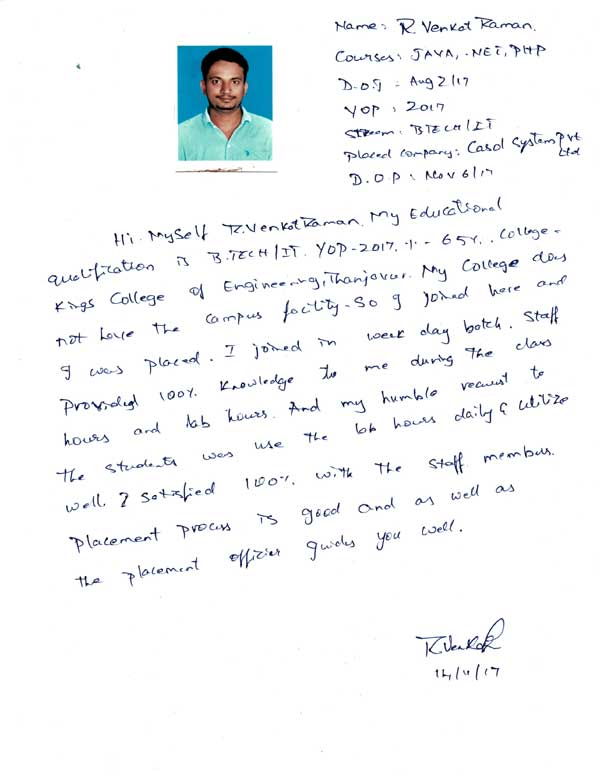 JAVA Student Testimonial