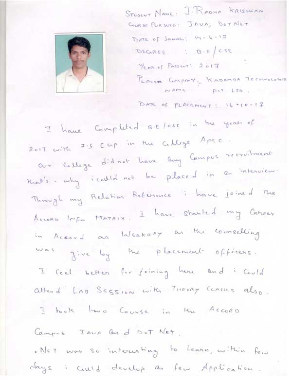 JAVA Student Testimonial