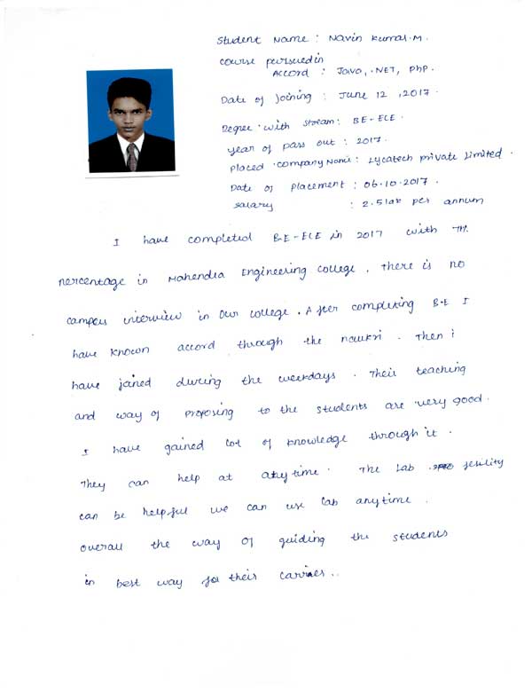 JAVA Student Testimonial