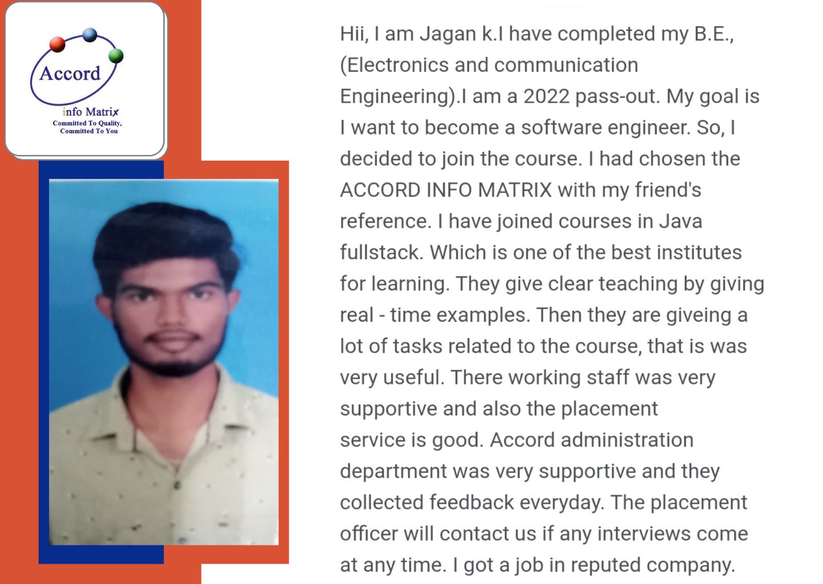 JAVA Student Testimonial